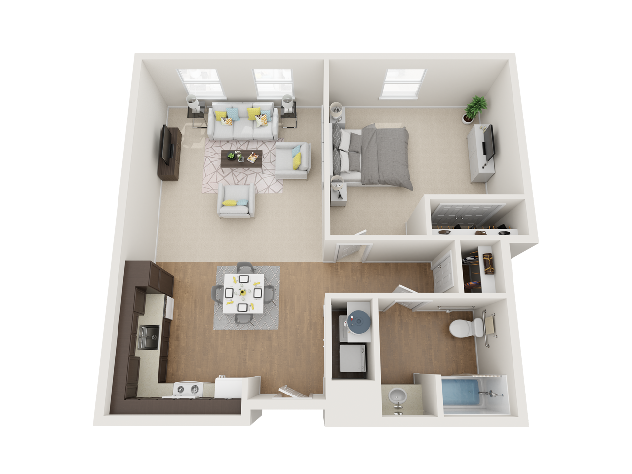 Floor plan for 1 bed, 1 bath, 792 sqft